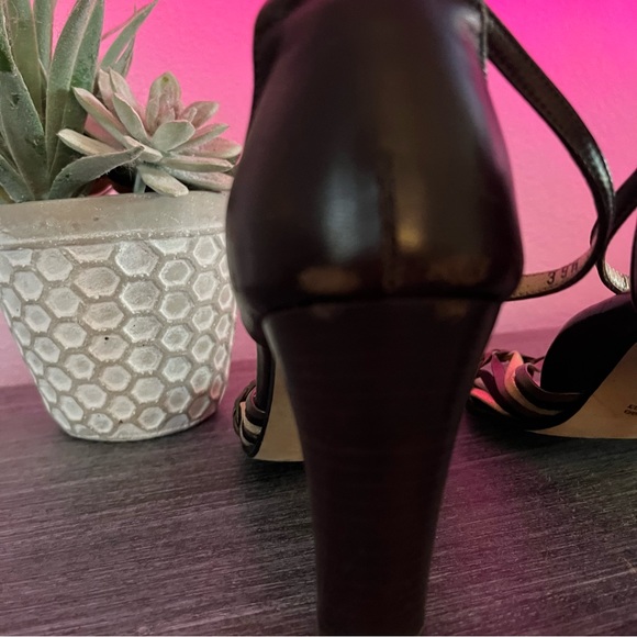 Taryn Rose Shoes Strappy Brown Gold Copper Leather Heels Womens 39 1/2